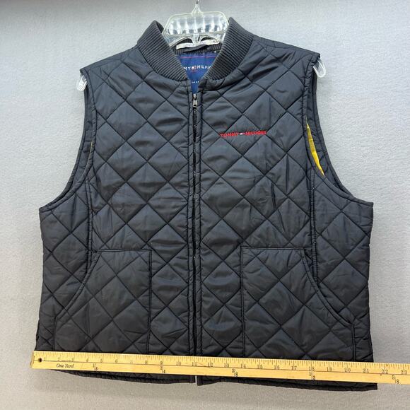 VTG Tommy Hilfiger Quilted Vest Women"s Size XL Black With Yellow Plaid Lining - Picture 4 of 13